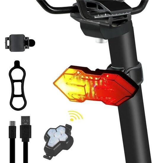 Feu arrière de vélo à télécommande, rechargeable USB, 5 modes