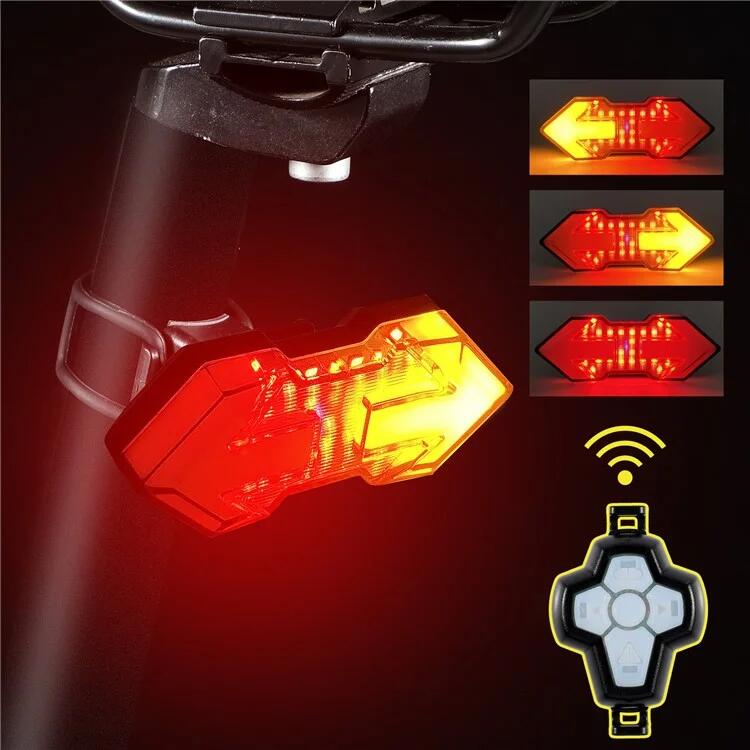 Feu arrière de vélo à télécommande, rechargeable USB, 5 modes 3/7