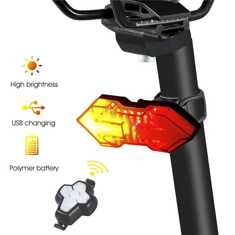 Feu arrière de vélo à télécommande, rechargeable USB, 5 modes 4/7