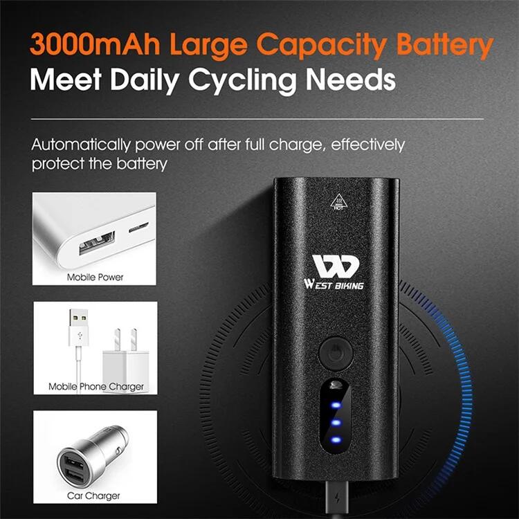 Lampe de vélo rechargeable USB étanche, affichage de batterie 7/7