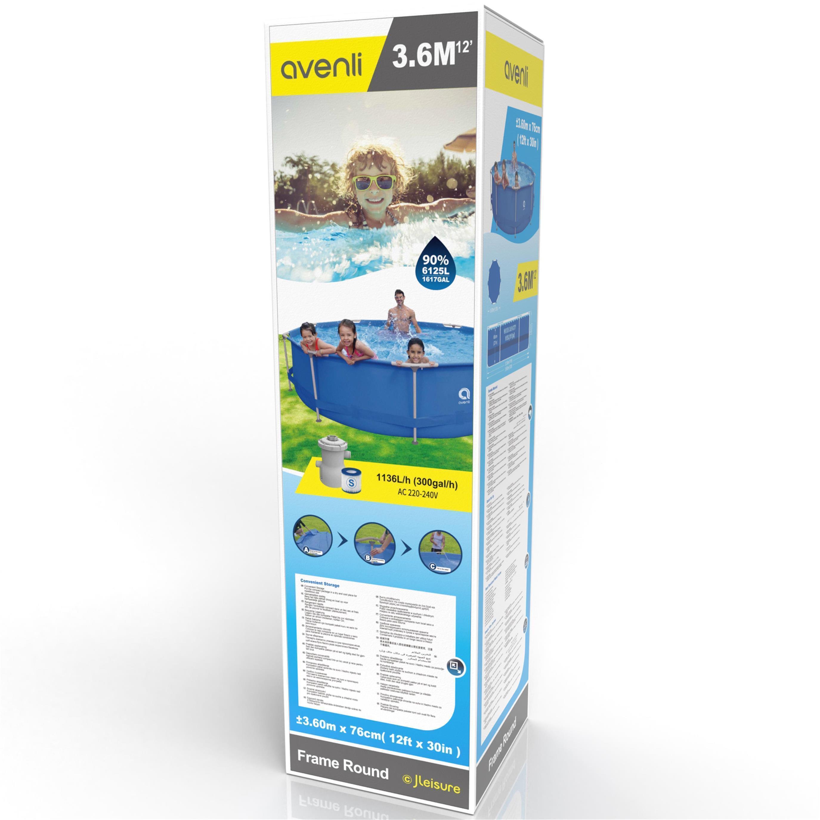 Avenli Frame Pool Set 360x76 cm, Aufstellpool rund, mit Pumpe, blau 2/7