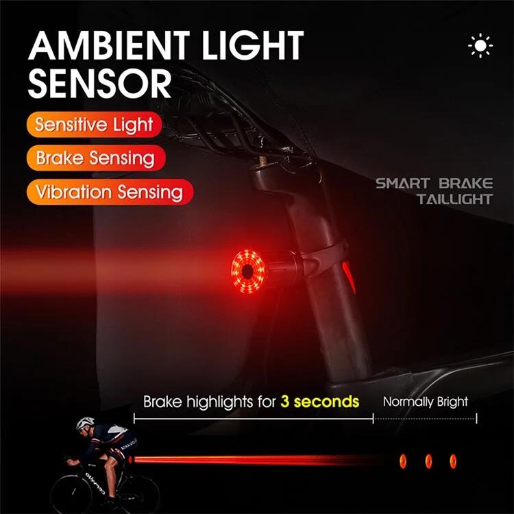 Feu arrière de vélo LED rechargeable USB à induction de frein intelligent 3/7