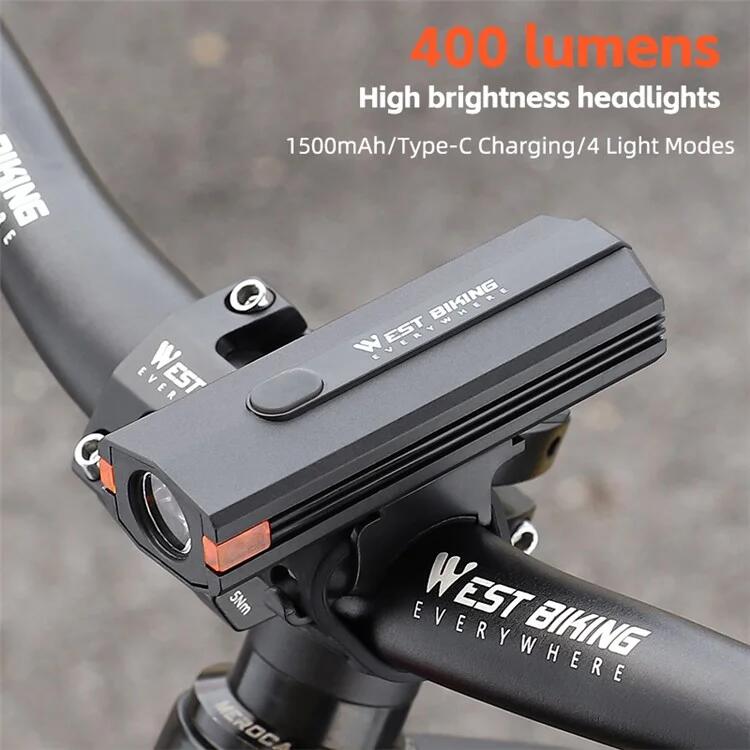 Phare de vélo en plastique 400LM, torche de cyclisme de nuit  - Noir 4/7