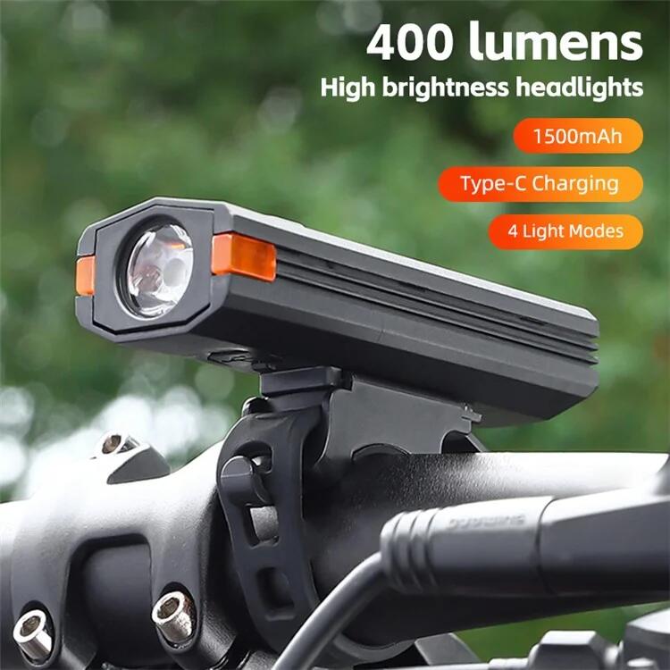 Phare de vélo en plastique 400LM, torche de cyclisme de nuit  - Noir 3/7