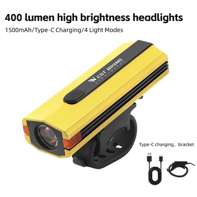 Farol de bicicleta em plástico 400LM Lanterna noturna para ciclismo - Amarelo 2/7