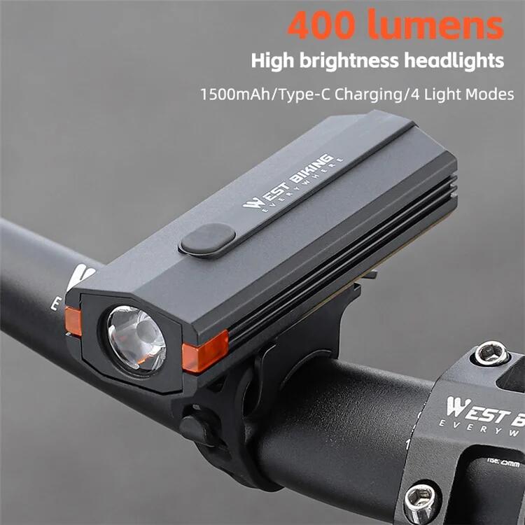Phare de vélo en plastique 400LM, torche de cyclisme de nuit  - Noir 5/7