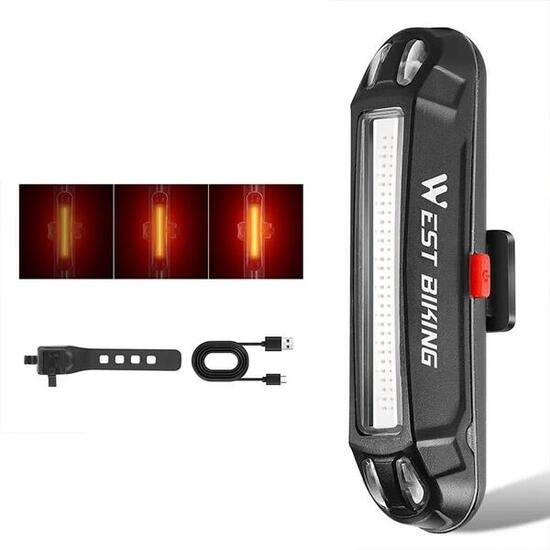 Feu arrière de vélo LED lumineux USB, lampe d'avertissement de cyclisme - T1