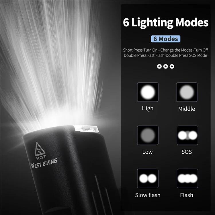 Phare de vélo de montagne 1300LM, lampe de poche rechargeable USB 5/7