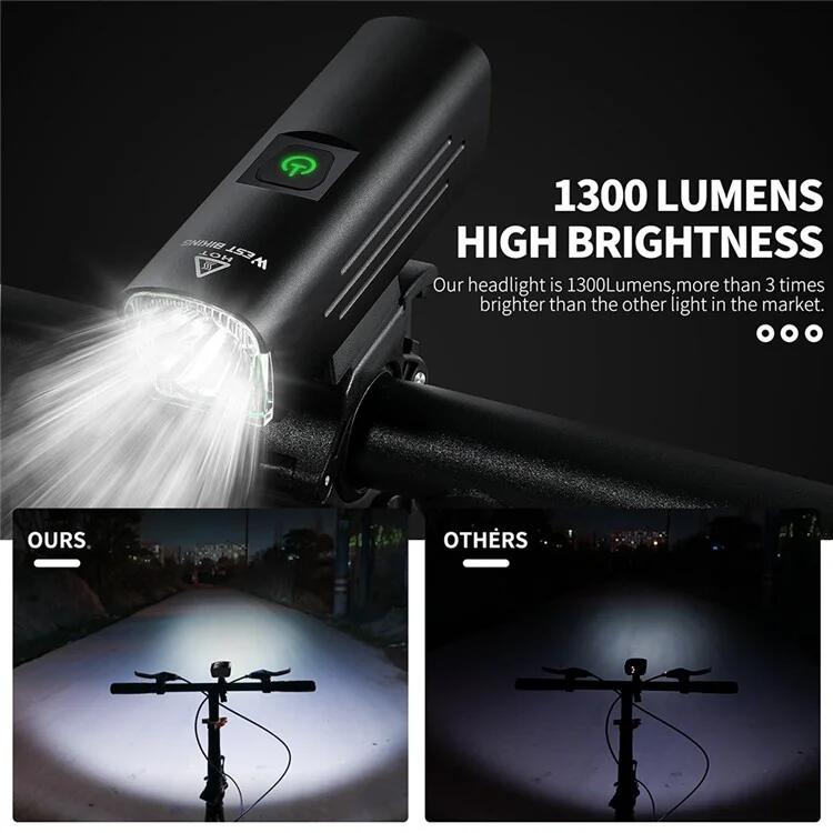 Phare de vélo de montagne 1300LM, lampe de poche rechargeable USB 4/7