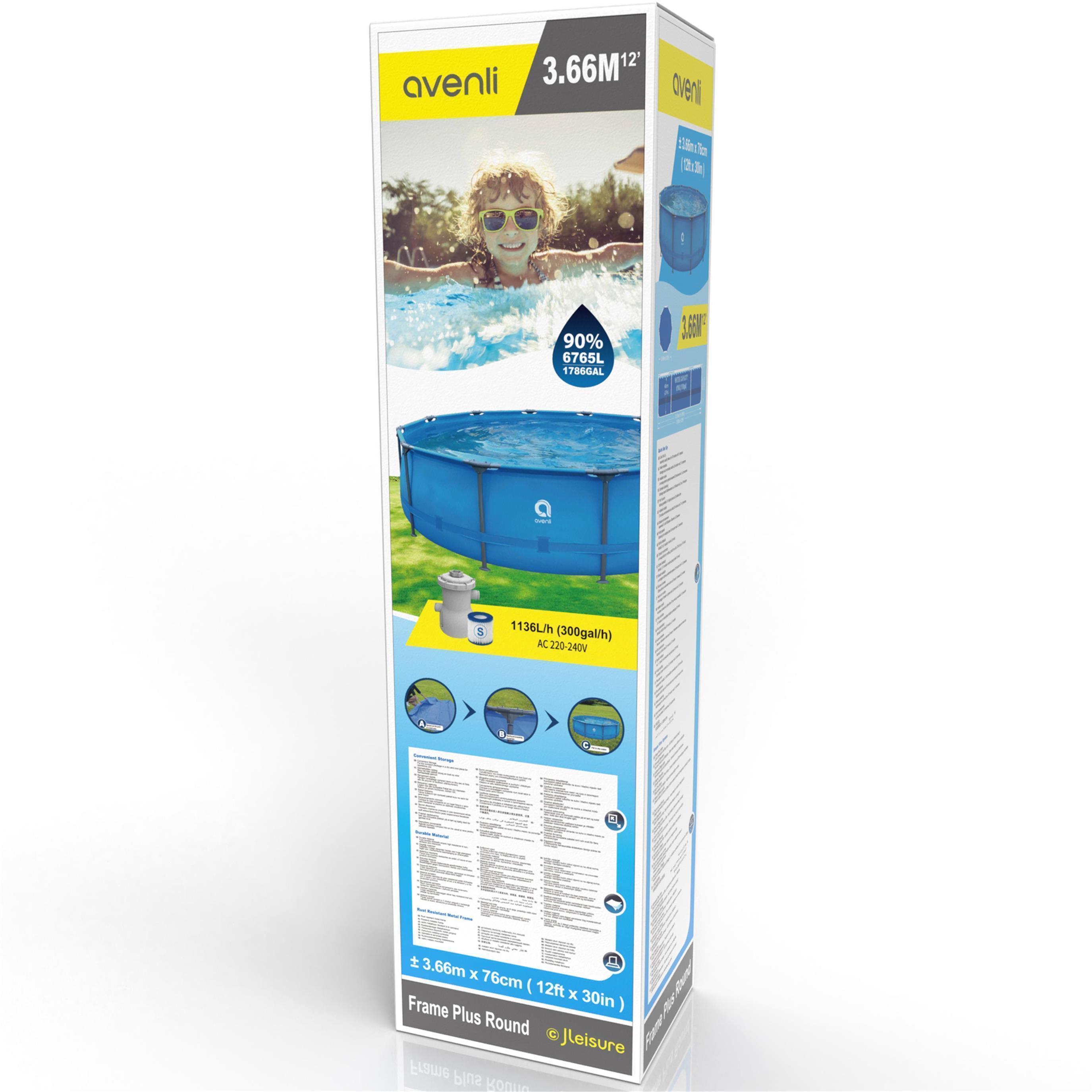 Frame Pool Komplettset rund 366x76cm blau mit Filterpumpe 3/8