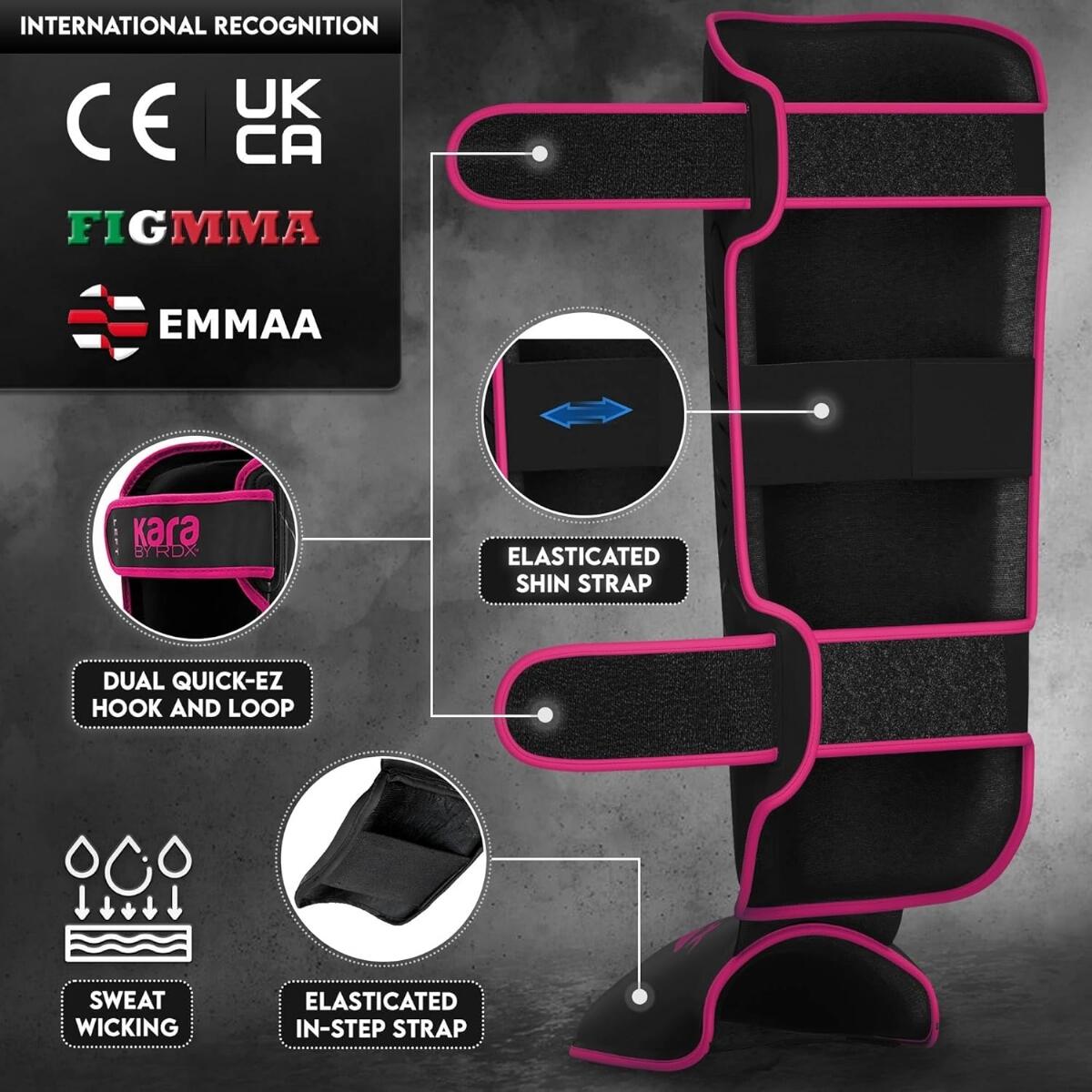 Protège-tibias RDX F6 KARA - Noir/Rose - L 3/7