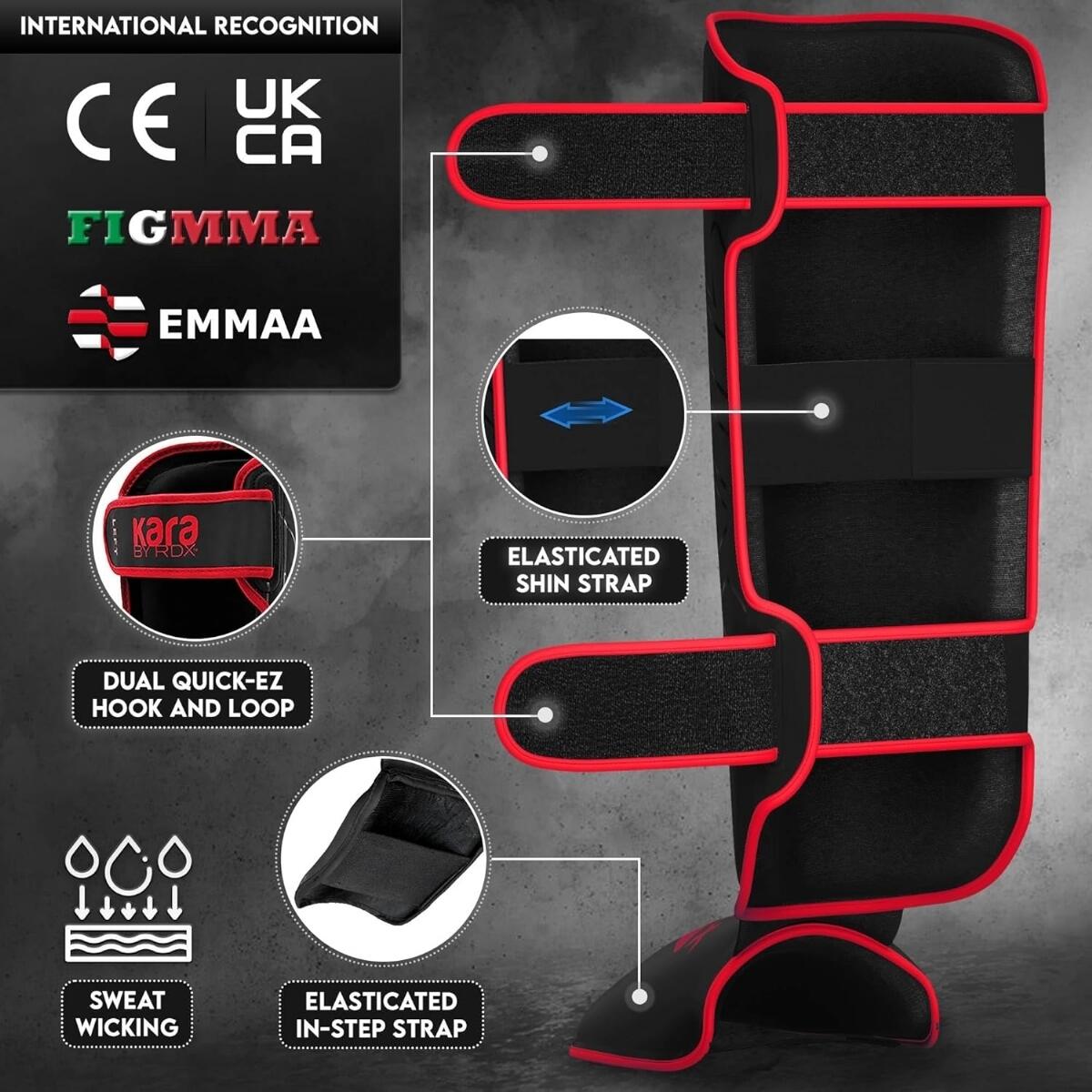 Protège-tibias RDX F6 KARA - Noir/Rouge - XL 7/7