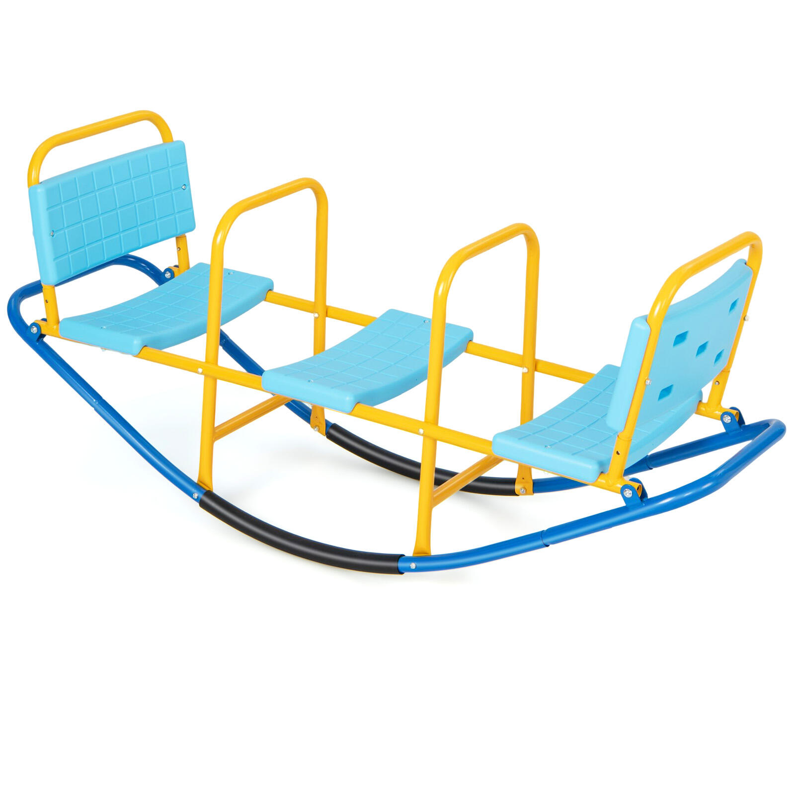 3-Seater Seesaw Carbon Steel Teeter Totter Outdoor Playset Boy Girl Blue