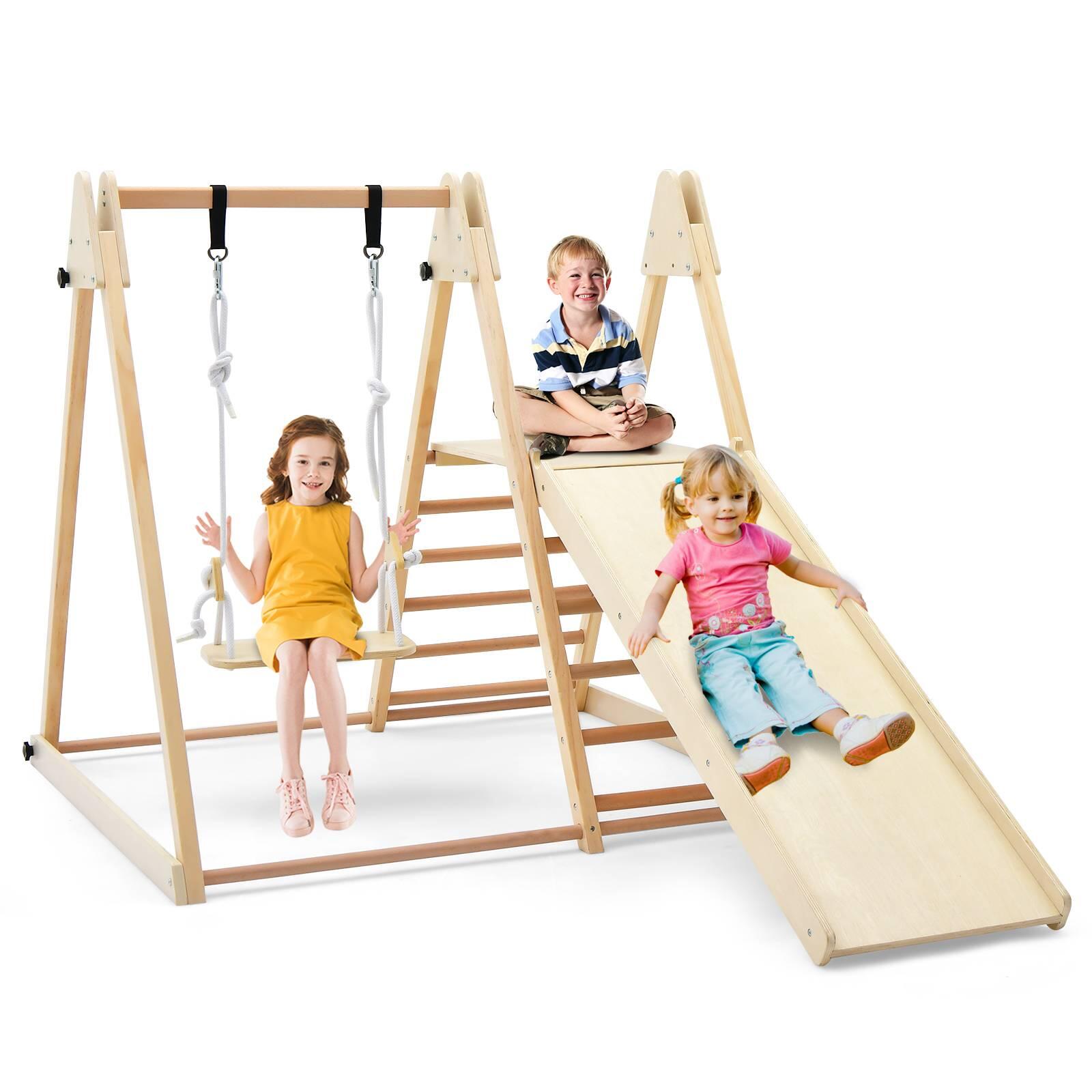 5-in-1 Foldable Montessori Climber Playset w/Swing & Slide Indoor Jungle Gym