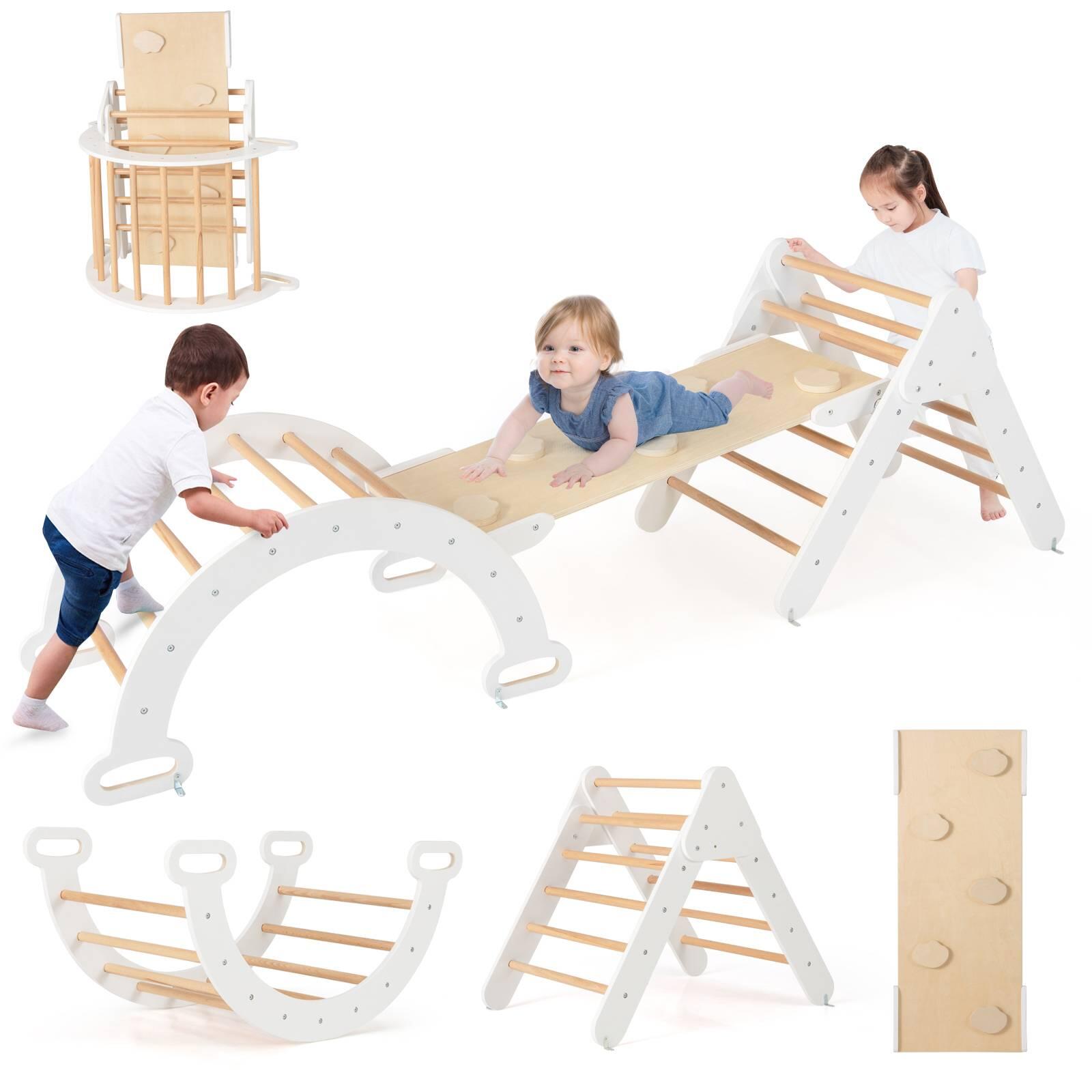 7-in-1 Triangular Climbing Toys Set w/Arch Ramp Rocker White