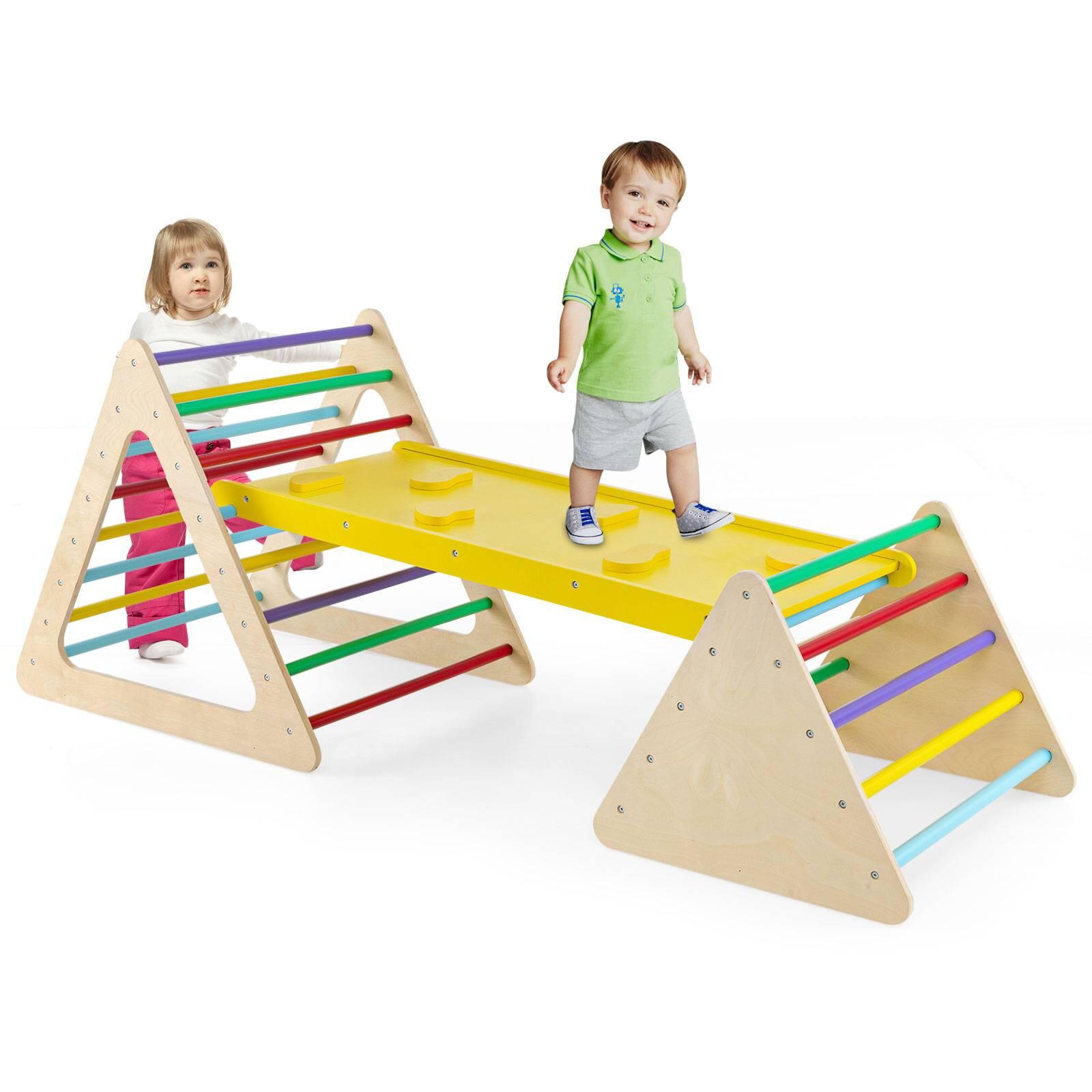 3 in 1 Climbing Toy Set 2 Triangle Climbers w/Double-sided Ramp Colorful