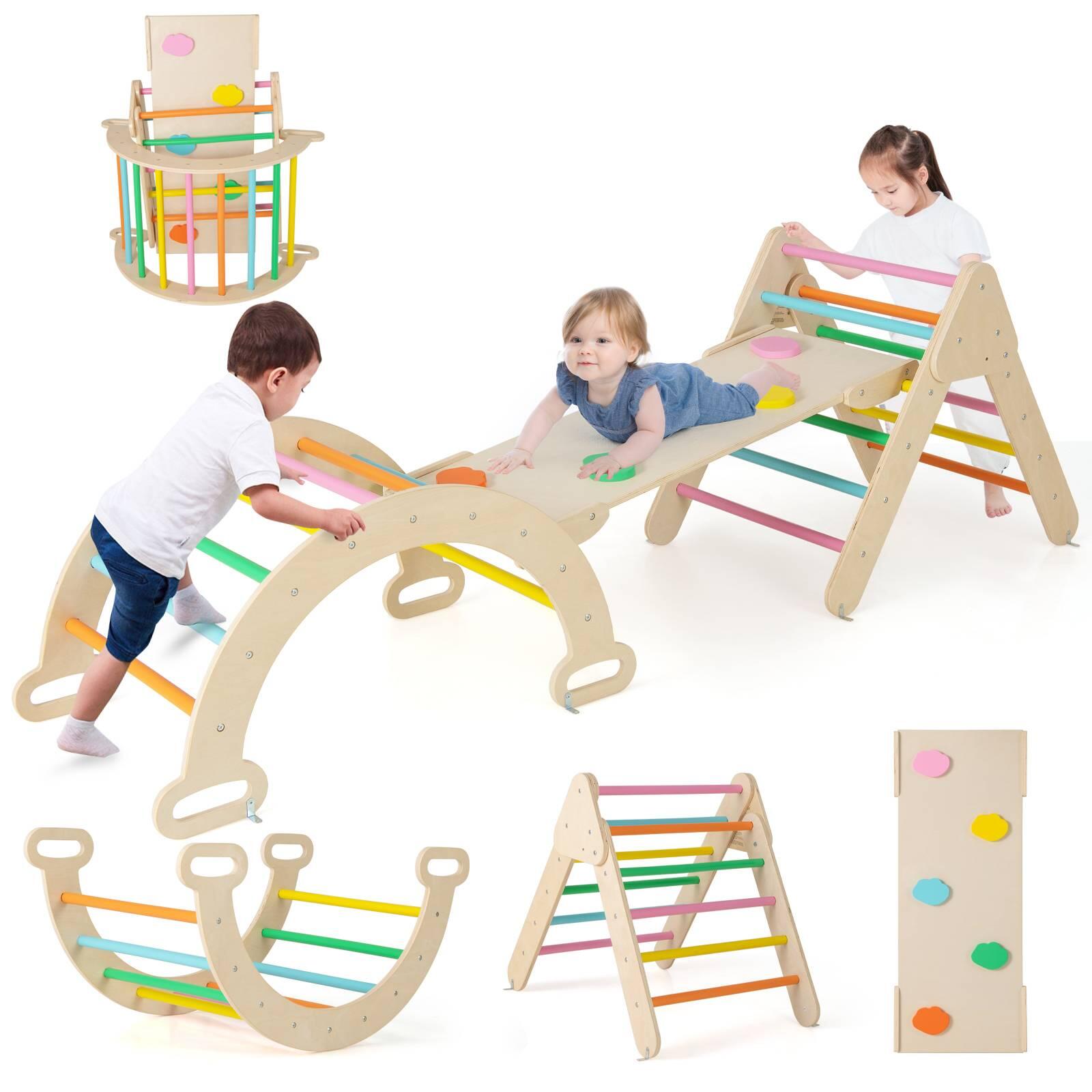 7-in-1 Triangular Climbing Toys Set w/Arch Ramp Rocker Colorful
