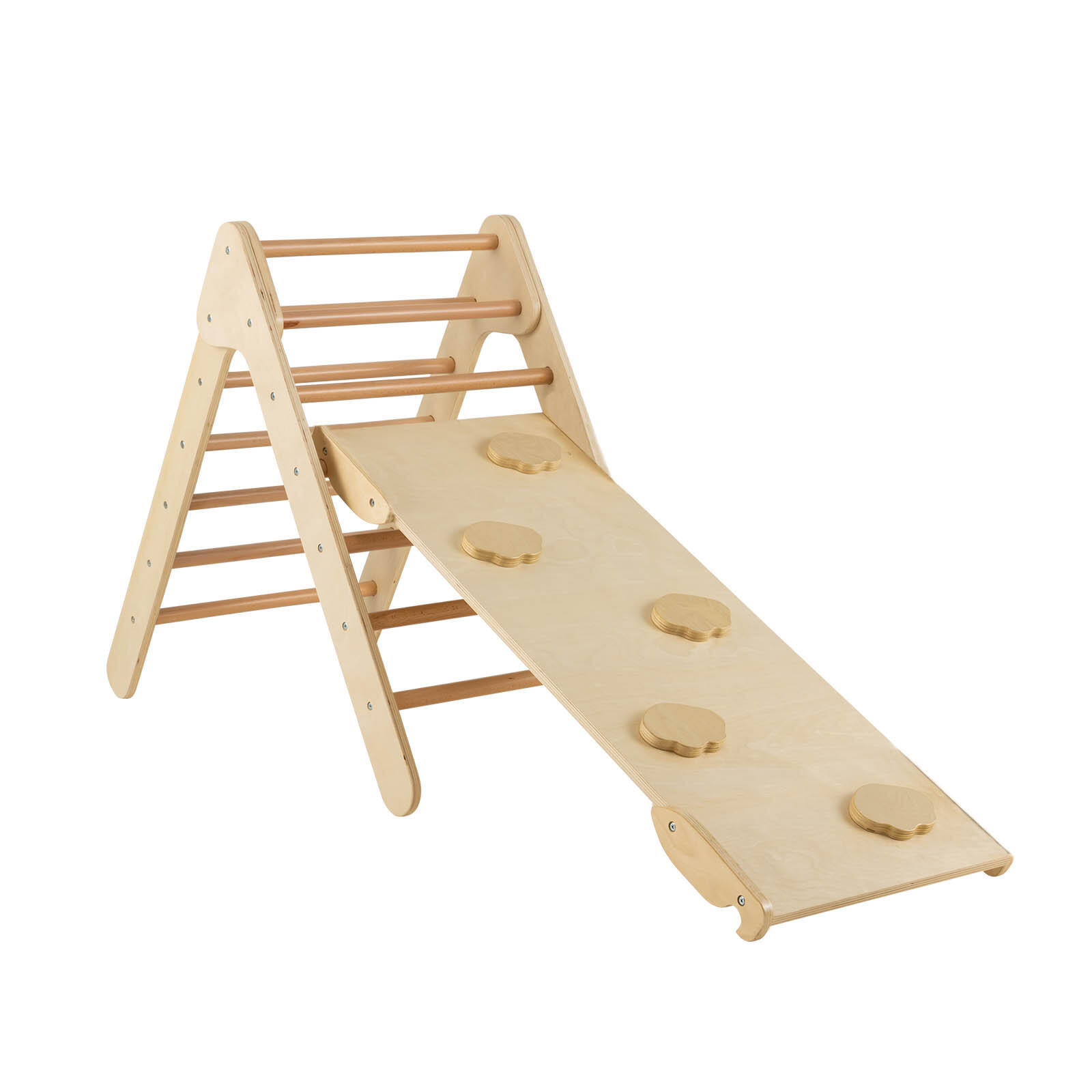 3-in-1 Climbing Triangle Ladder w/Climbing Ramp Outdoor Activity Center Natural