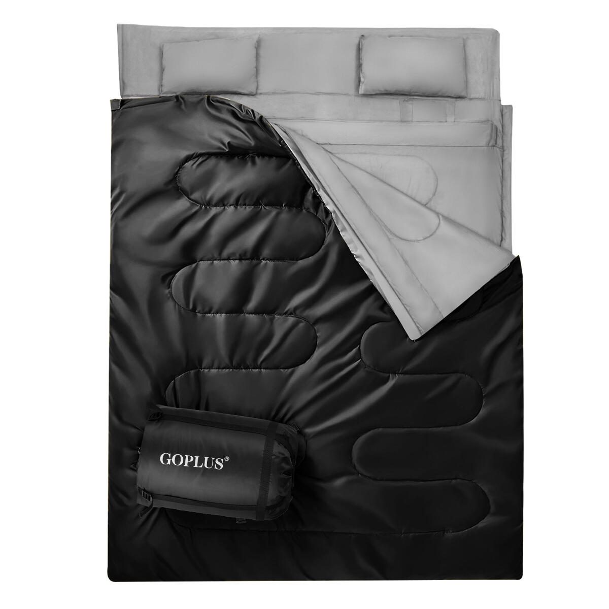 Double Sleeping Bag for 2 Person w/2 Pillows Outdoor Hiking Tent Winter Thermal