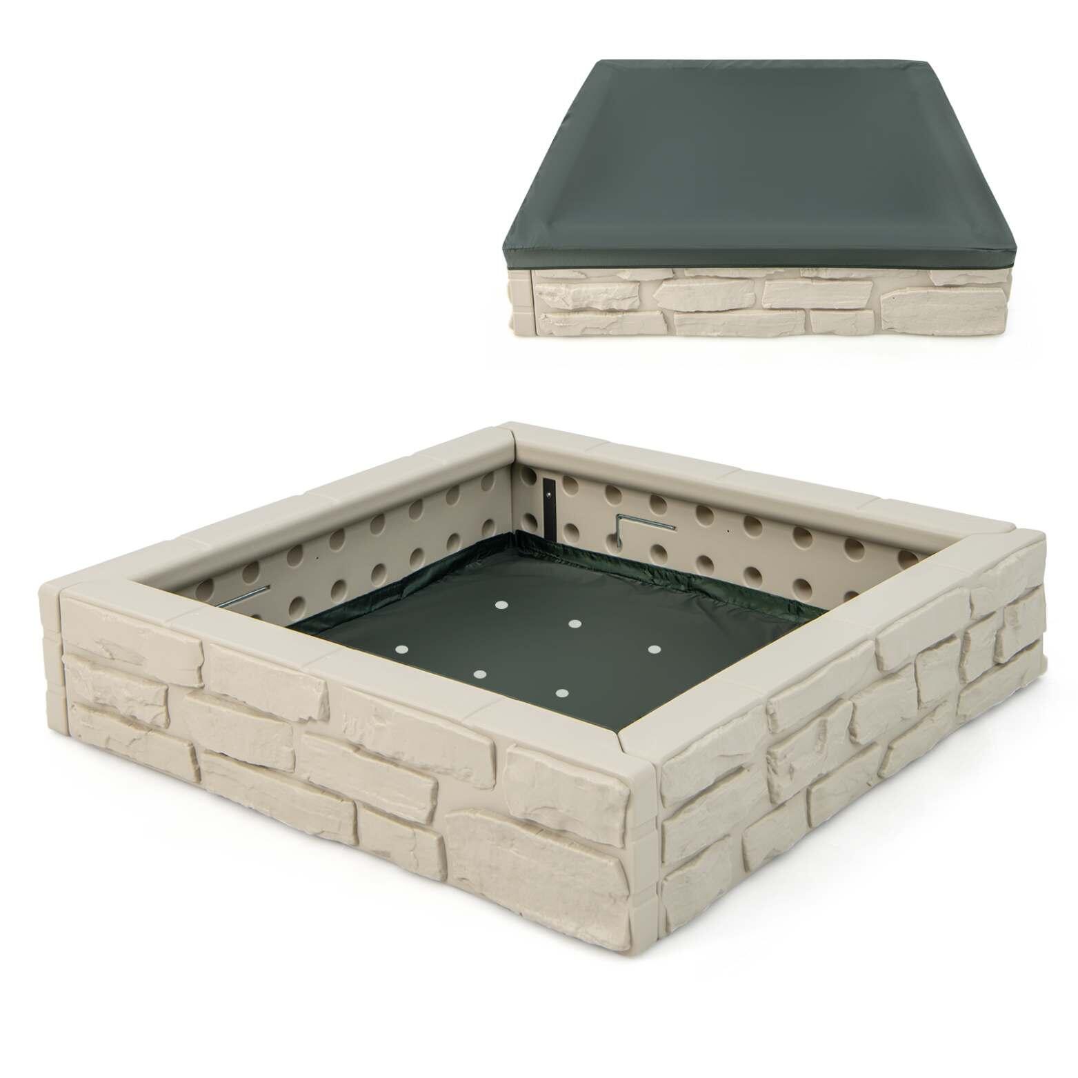 2-In-1 Sandbox Kids Square Sandpit Toy  120 x 120 cm