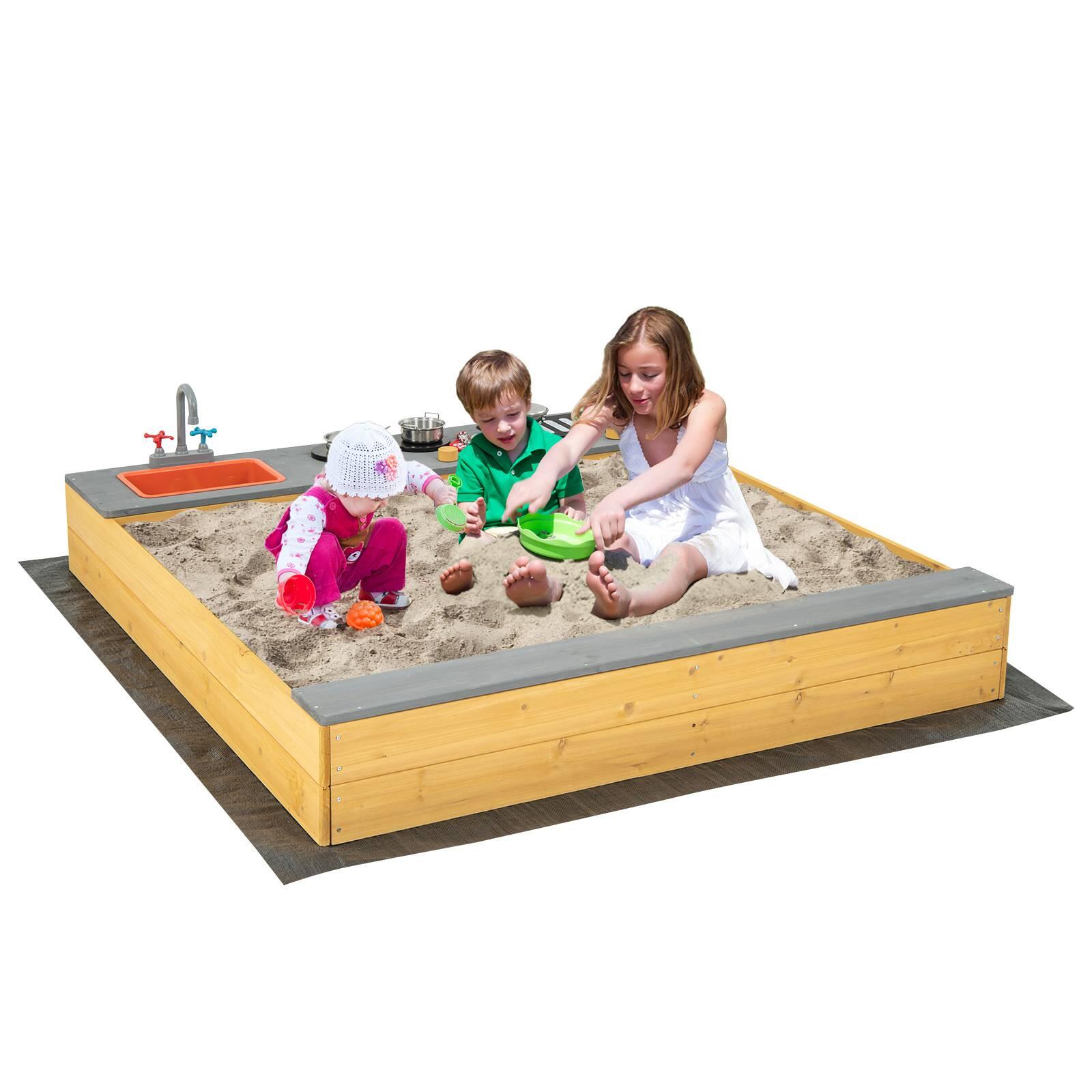 Kids Wooden Sandbox Garden Bed Sand Pit Gift w/Kitchen Playset