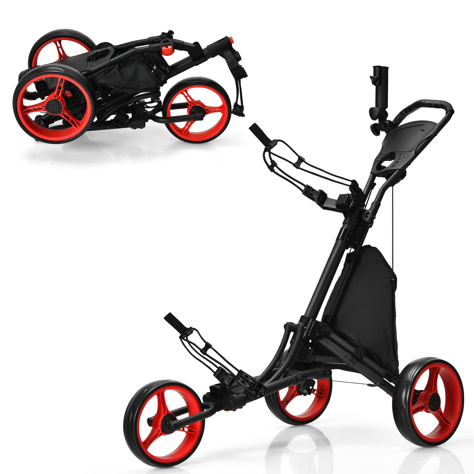 3 Wheel Folding Golf Walking Push Cart with Coated Storage Bag