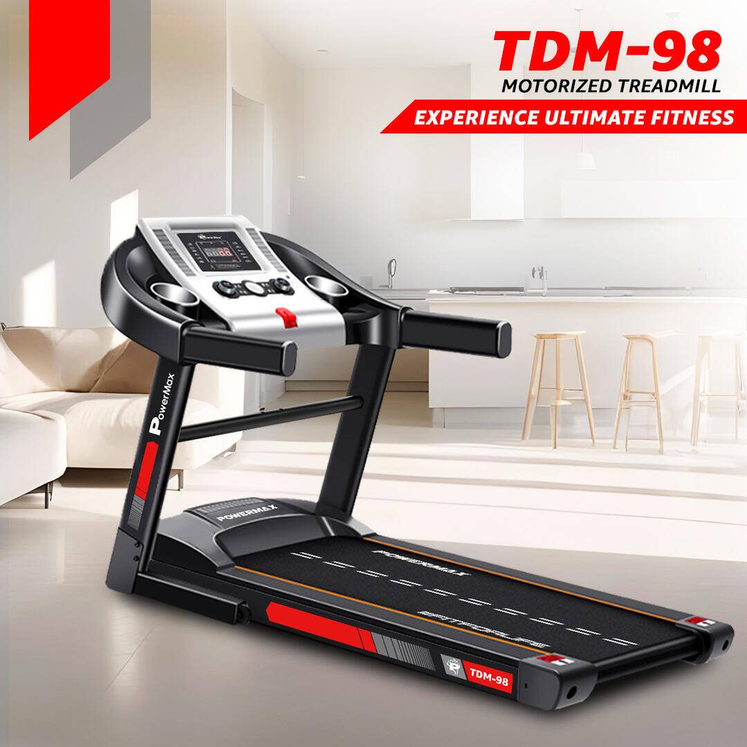 PowerMax Fitness TDM-98 4HP Foldable Motorized Manual Incline Treadmill for Home Use, 110kg Max User, Top Speed-12kmph, Heart Rate Sensors, AUX, Speaker, USB, LED Display, Black -  2