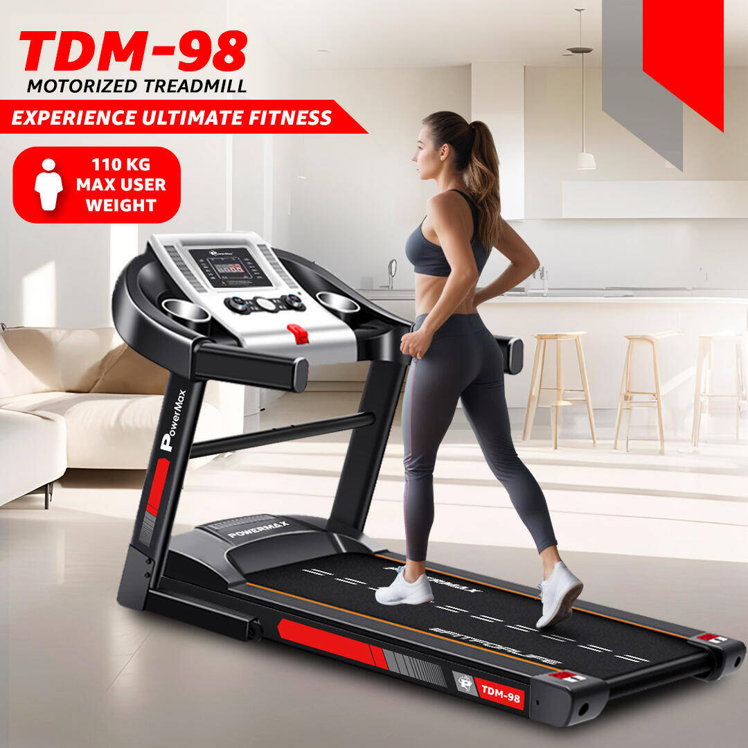 PowerMax Fitness TDM-98 4HP Foldable Motorized Manual Incline Treadmill for Home Use, 110kg Max User, Top Speed-12kmph, Heart Rate Sensors, AUX, Speaker, USB, LED Display, Black -  3