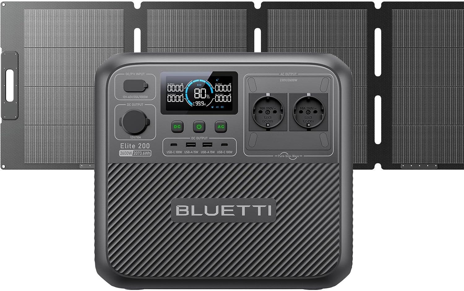 Bluetti elite 200 v2 2600w/2073.6wh gerador portátil com painel solar de 200w