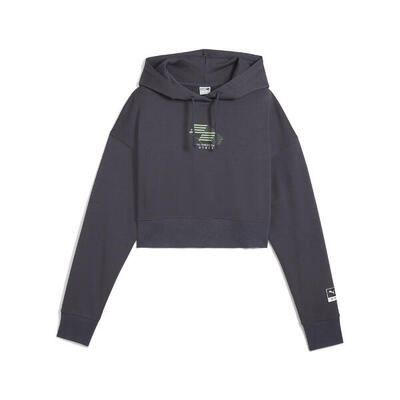 Puma x hyrox korte hoodie voor dames puma galactic gray