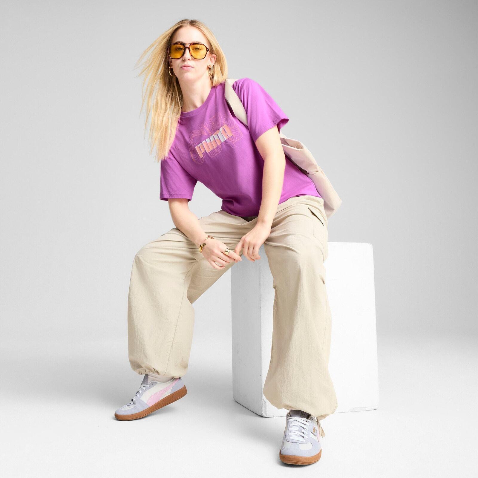 T-shirt Puma Graphics Stacked No. 1 Logo Relaxed Tee, Violet, Femmes 3/5