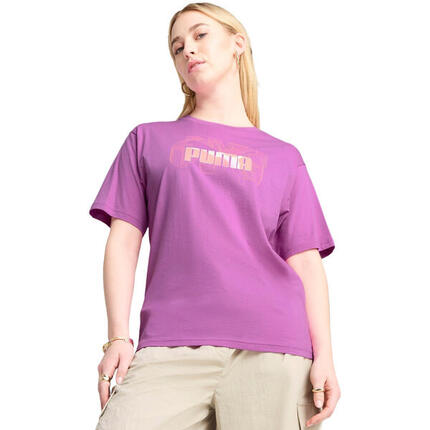 T-Shirt Puma Graphics Stacked No. 1 Logo Relaxed Tee, Lila, Damen