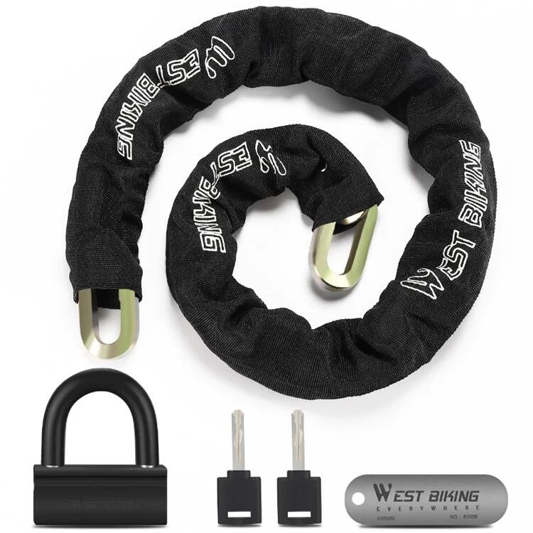WEST BIKING Lucchetto per moto in lega di acciaio con catena a forma di U - Nero
