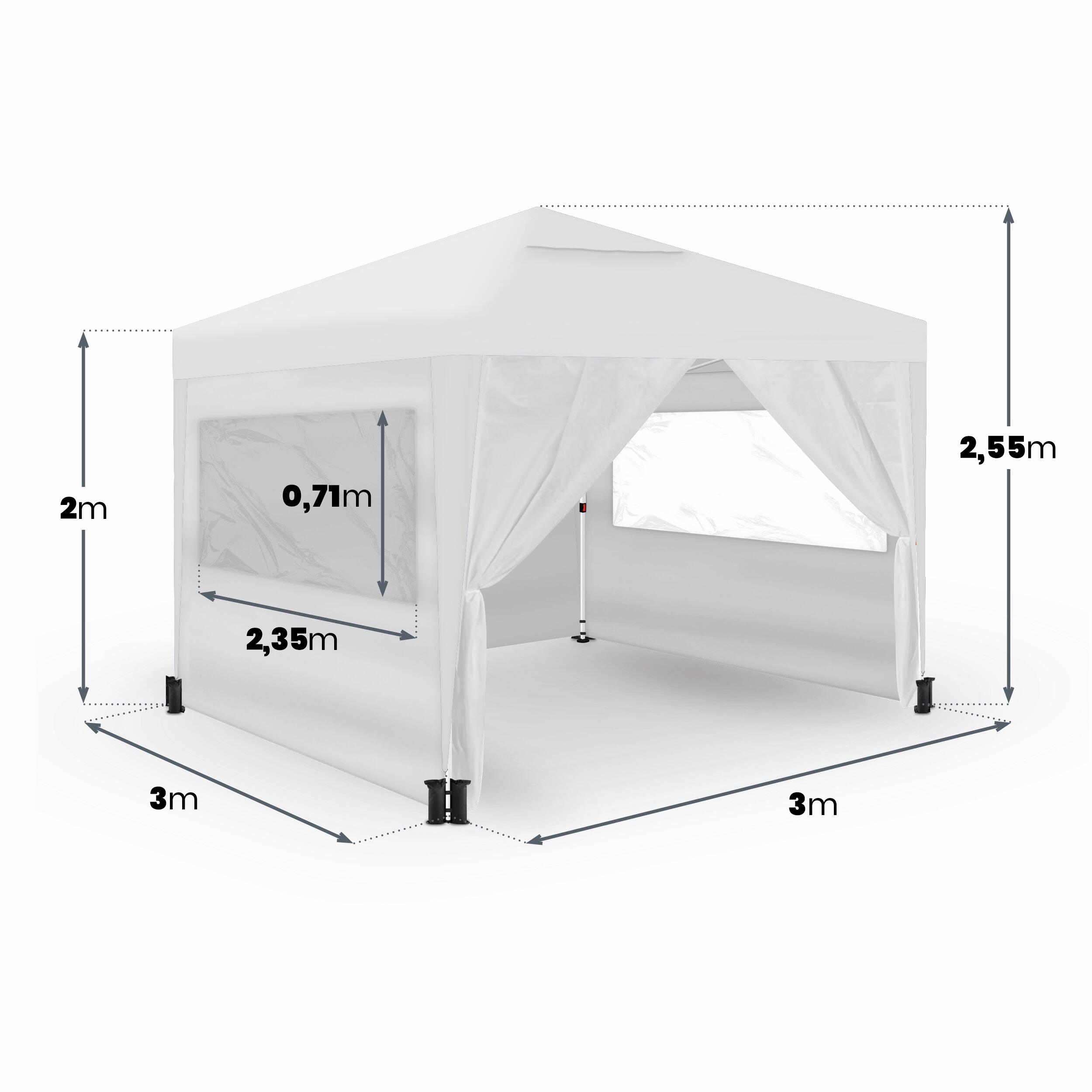 Opvouwbare tent 3x3m wit UPF50+ voor 10 personen met 4 wanden en draagtas 7/7
