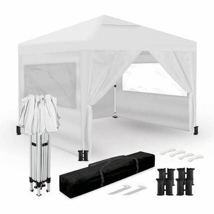 Tente pliante 3x3m blanche UPF50+ pour 10 personnes avec 4 parois et sac
