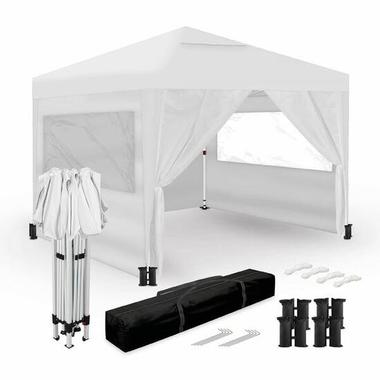 Tente pliante 3x3m blanche UPF50+ pour 10 personnes avec 4 parois et sac