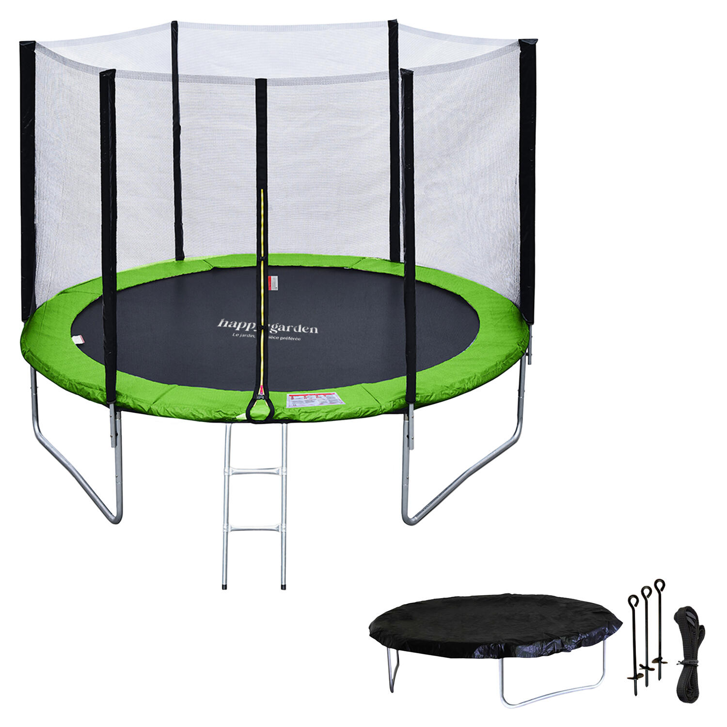 Trampoline 305cm réversible bleu/vert ADELAÏDE + échelle, bâche et kit d'ancrage 2/7