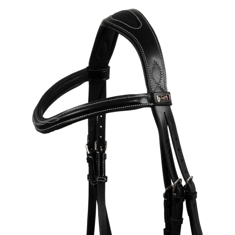 Hoofdstall met contrasterende stiksels en teugels 3/7