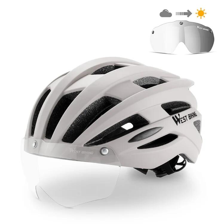 West Biking - Casque De Vélo En Mousse Eps Avec Lentille Photochromique - Casque - Gris - Taille Unique - Decathlon