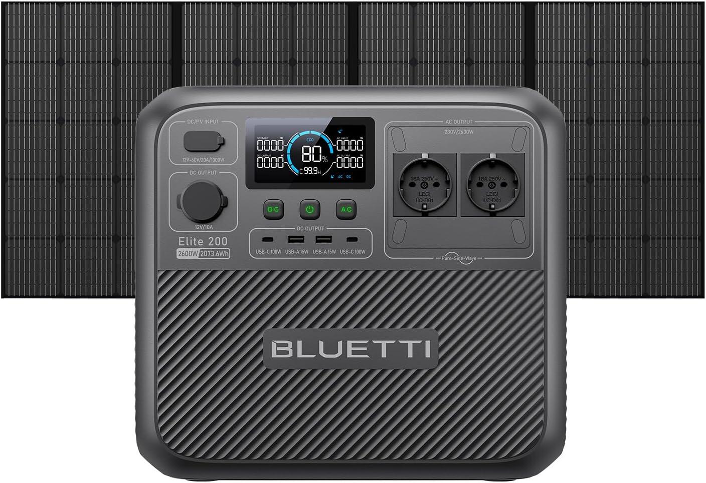Gerador portátil bluetti elite 200 v2 2600w/2073.6wh com painel solar de 350w