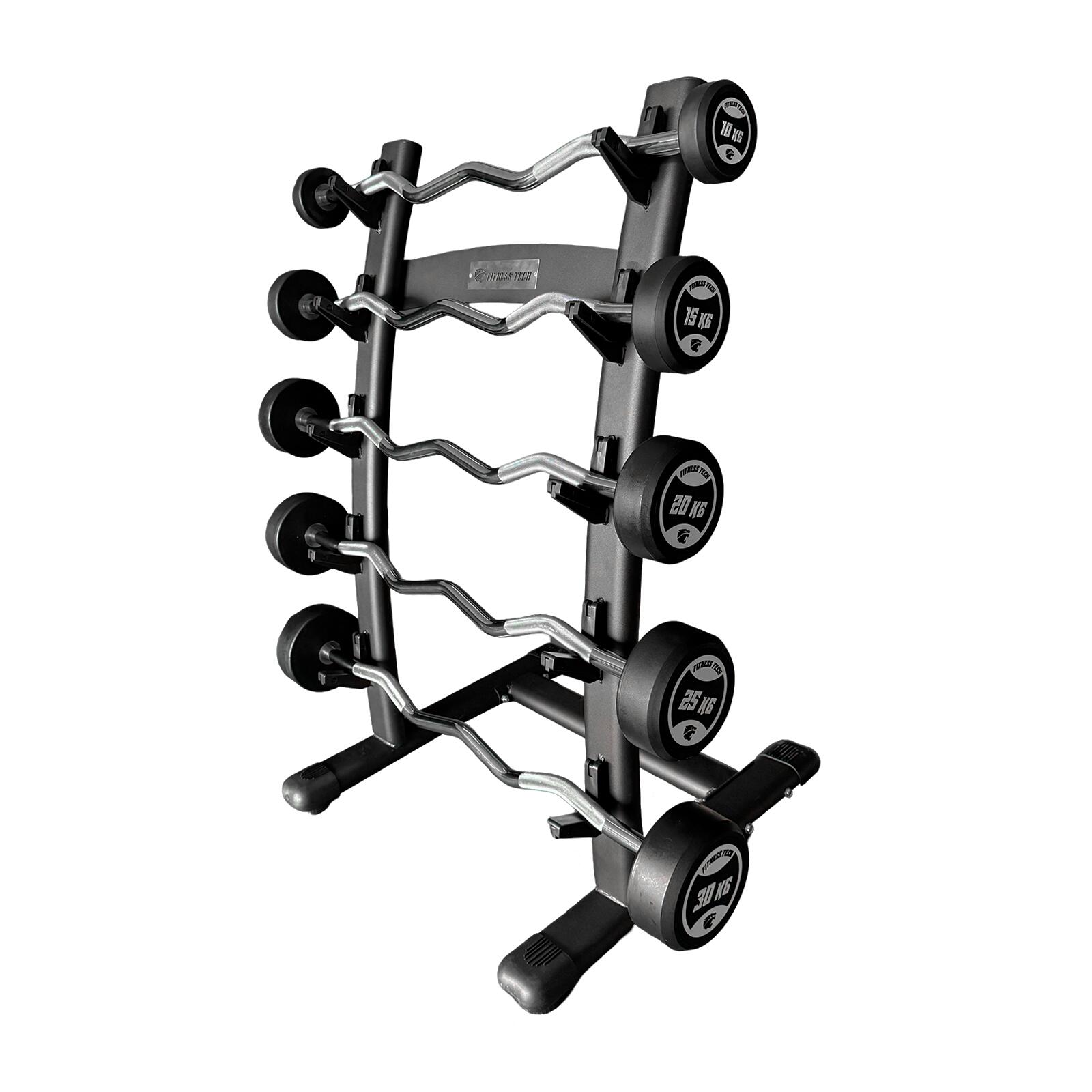 Fitness Tech - Set Barres Préchargées Courbes Avec Rack 10 À 30kg Fitness Tech - Barre De Musculation - Noir - Taille Unique - Decathlon