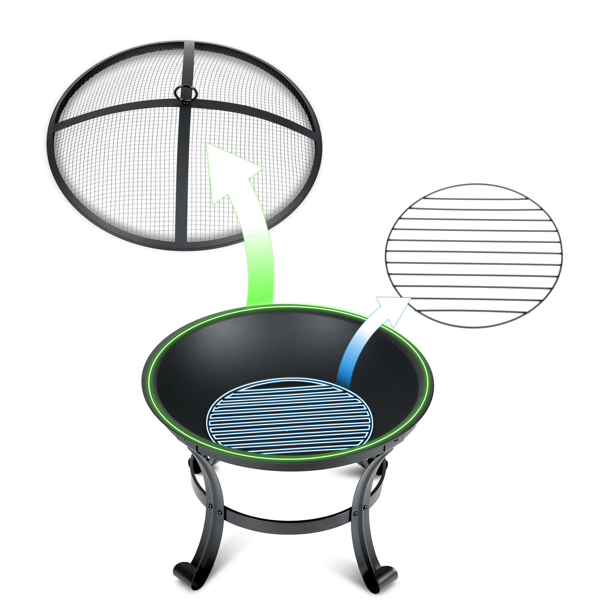 Palenisko kempingowe z pokrywą uchwytami na ognisko grill Berdsen 60cm 5/7