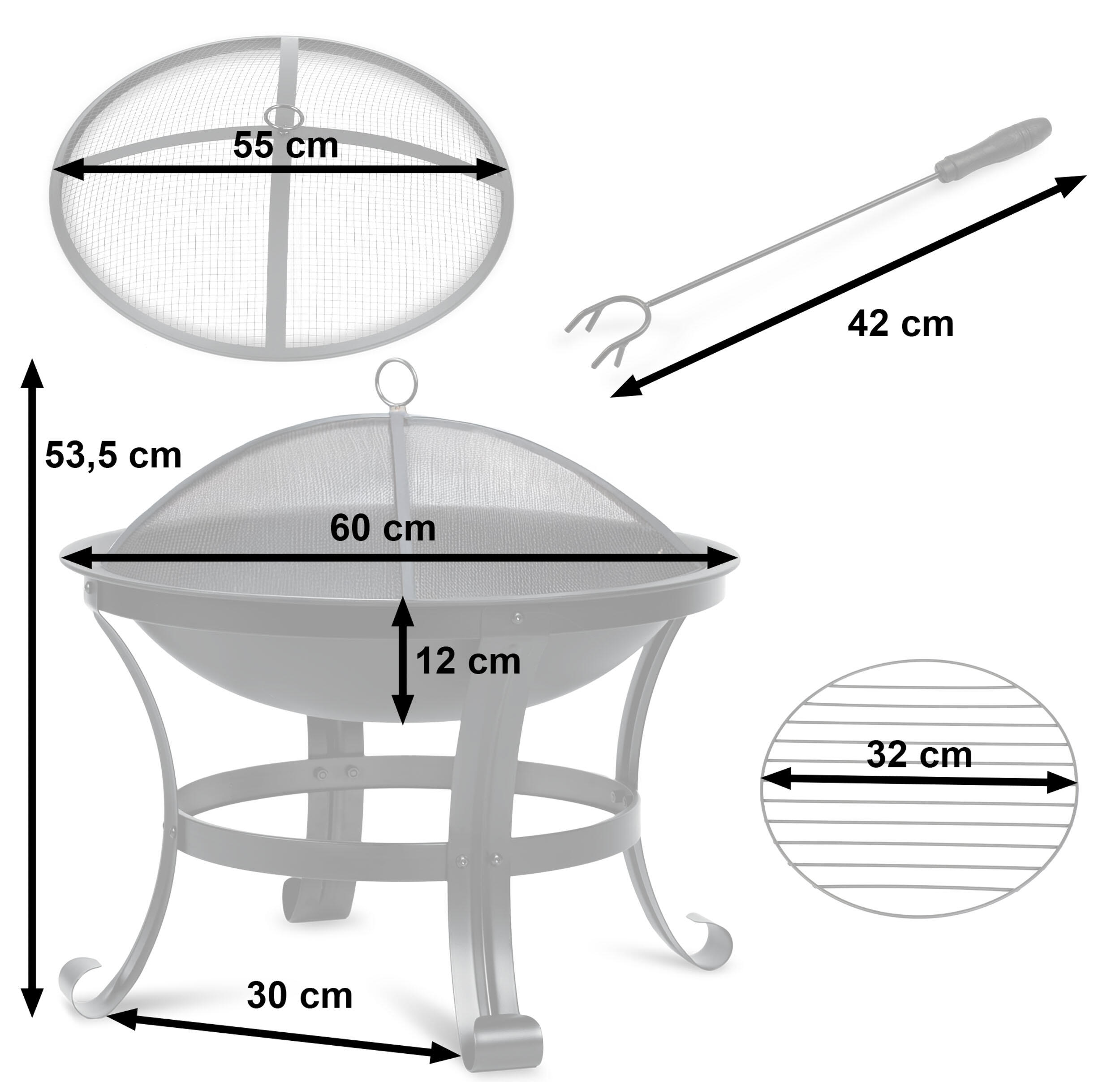 Palenisko kempingowe z pokrywą uchwytami na ognisko grill Berdsen 60cm 6/7