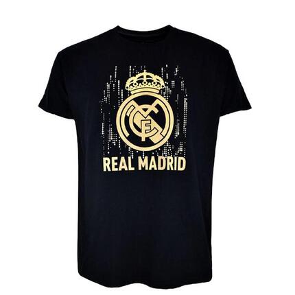 Das T-Shirt mit dem Real Madrid-Wappen – schwarz-gold
