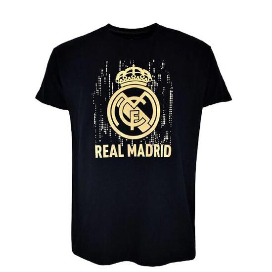 Das T-Shirt mit dem Real Madrid-Wappen – schwarz-gold