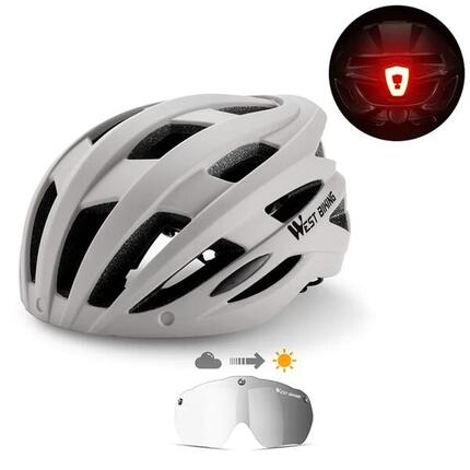 Casco con lentes fotocromáticas desmontables, carcasa de PC con luz trasera