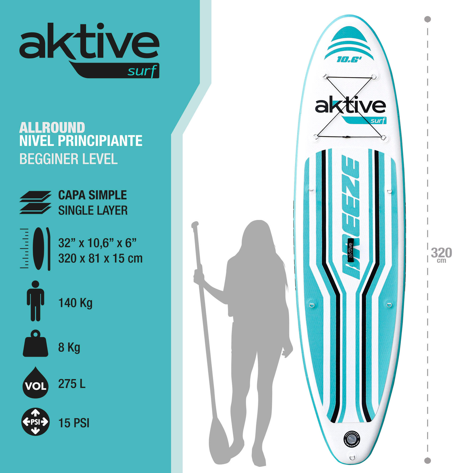 Prancha de Stand up Paddle insuflável para iniciantes 10.6'' Aktive 2/7