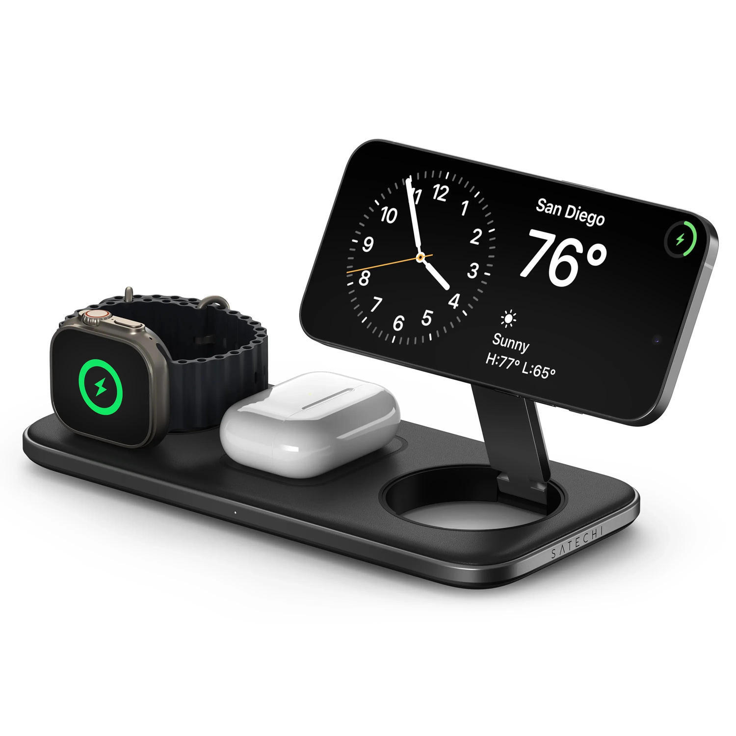 Carregador satechi qi2 trio wireless charging pad