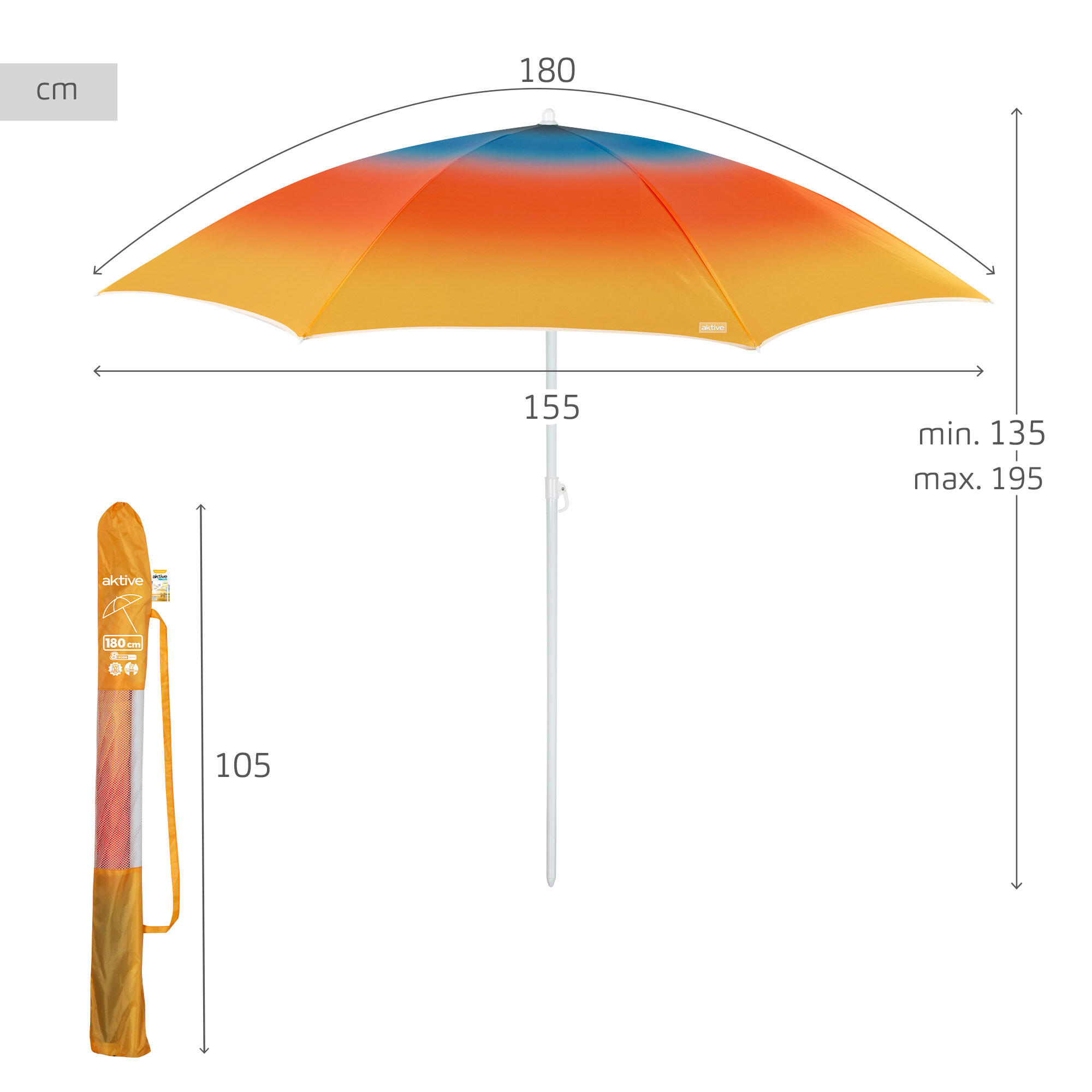 Aktive Guarda-sol de praia 8 varetas 180 cm inclinável com estampa multicolorida 4/7