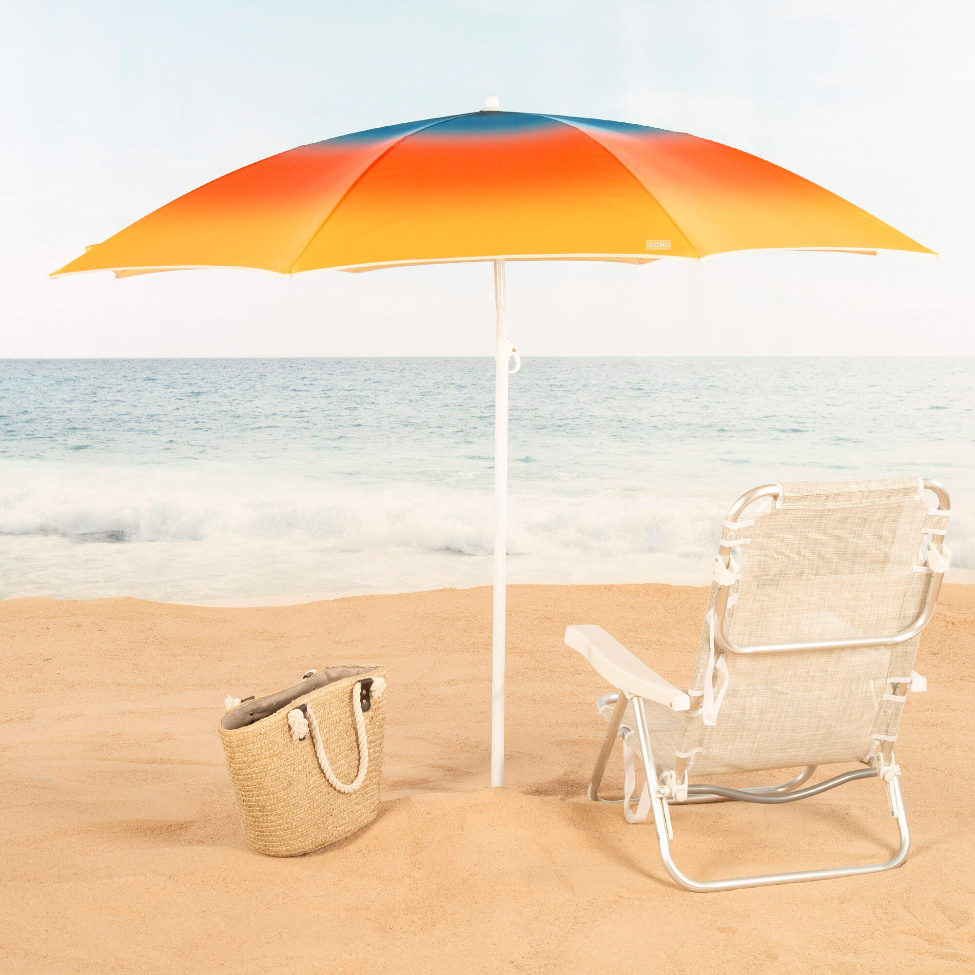 Aktive Guarda-sol de praia 8 varetas 180 cm inclinável com estampa multicolorida 2/7
